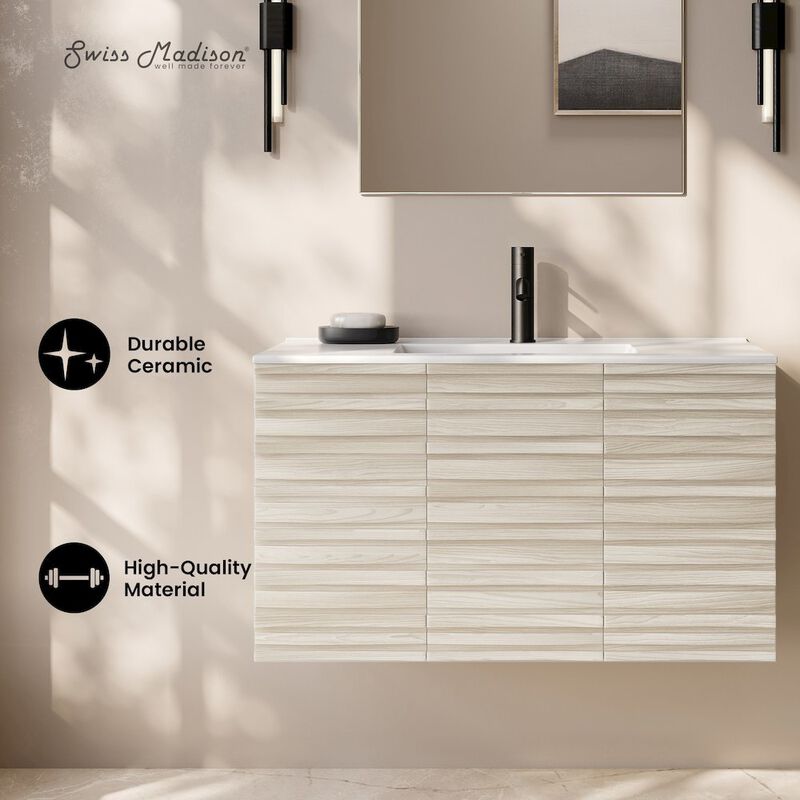Cascade 36" Wall-Mounted Bathroom Vanity in White Oak with Sink Top image number 1