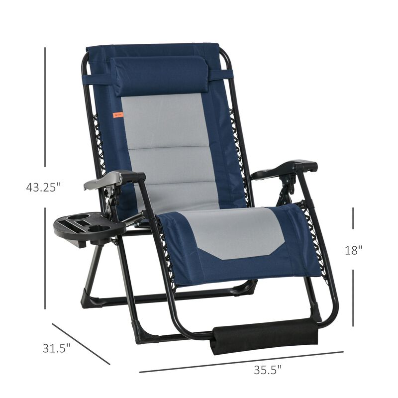 Zero Gravity Lounger Chair, Folding Reclining Patio Chair with Cup Holder, Headrest, Footrest, for Poolside, Camping, Blue