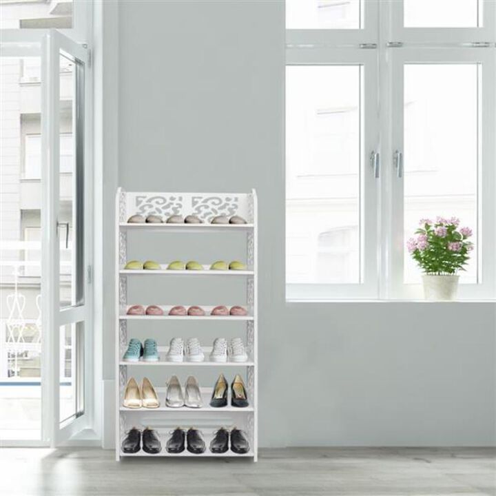 Six-Tier Carved Shoe Rack – Stylish and Space-Saving Shoe Storage Organizer