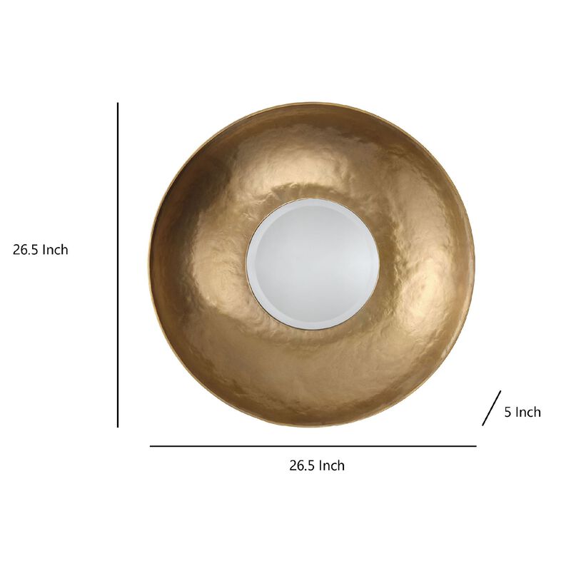 Rea Decorative Wall Mirror, 27 Inch Round Burnished Gold Frame - Benzara