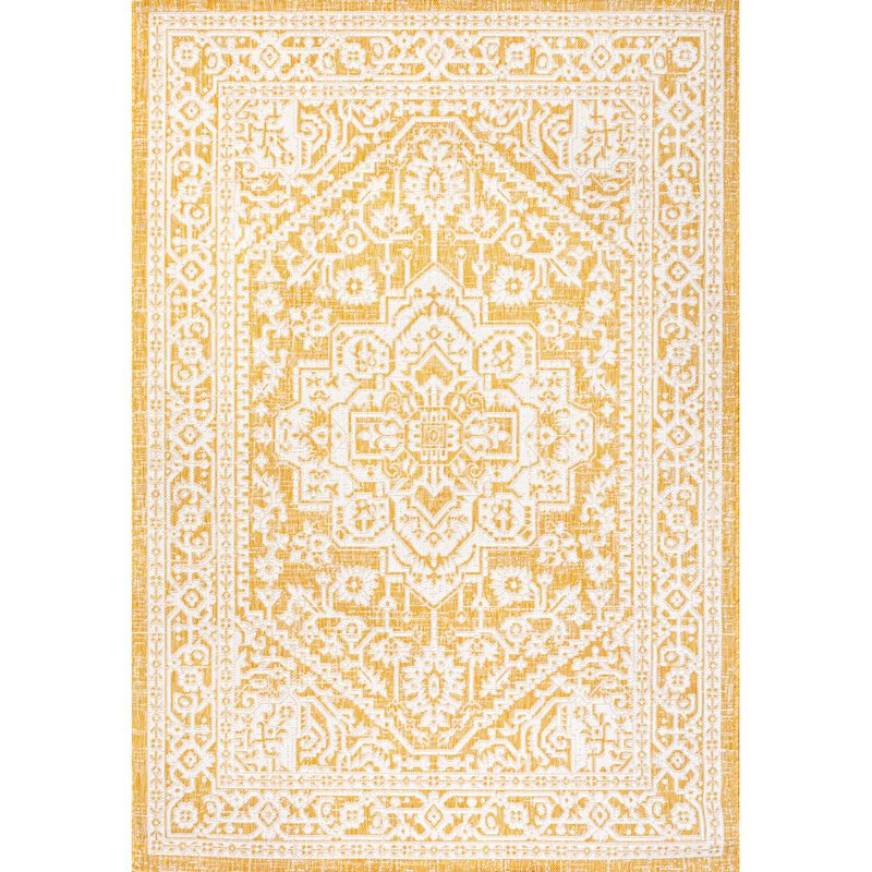 Sinjuri Medallion Textured Weave Indoor/Outdoor Area Rug