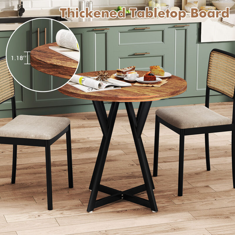 Round Kitchen Dining Table with Sturdy Metal Pedestal Base for Home Use-Rustic Brown image number 3