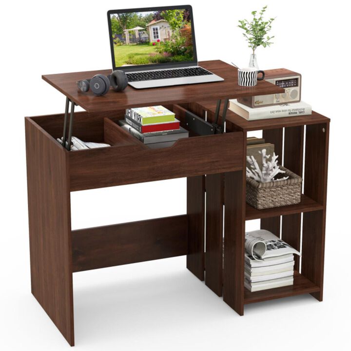 Hivvago Lift Top Modern Computer Desk with 2 Hidden Compartments and 2 Open Storage Shelves