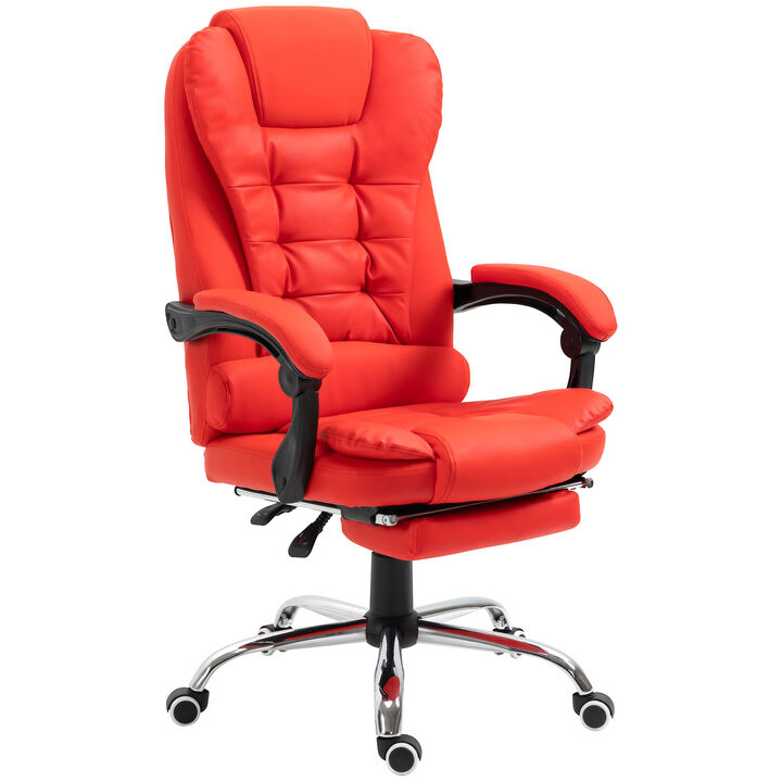 HOMCOM High-Back Executive Office Chair with Footrest, PU Leather Computer Chair with Reclining Function and Armrest, Ergonomic Office Chair, Red