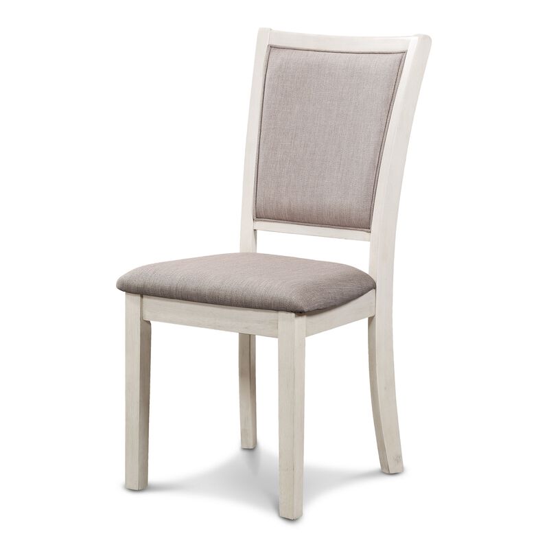 Han Dining Chair Set of 2, Light Brown Fabric, Beige Solid Rubberwood - Benzara