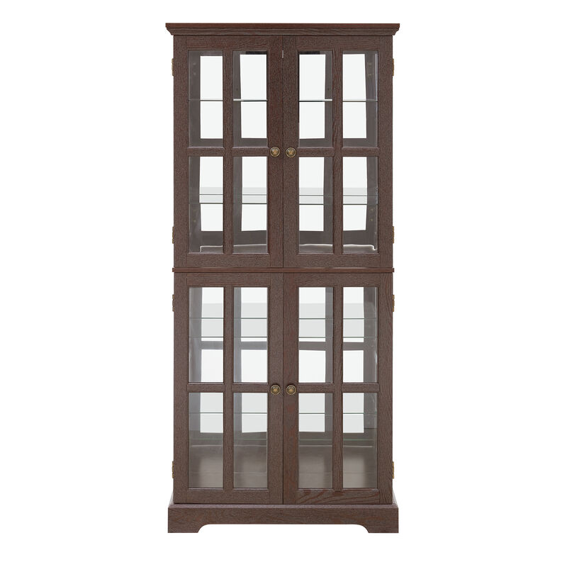 Merax Antique Glass Display Cabinet with Lighting, Adjustable Shelves & Vintage Design image number 0