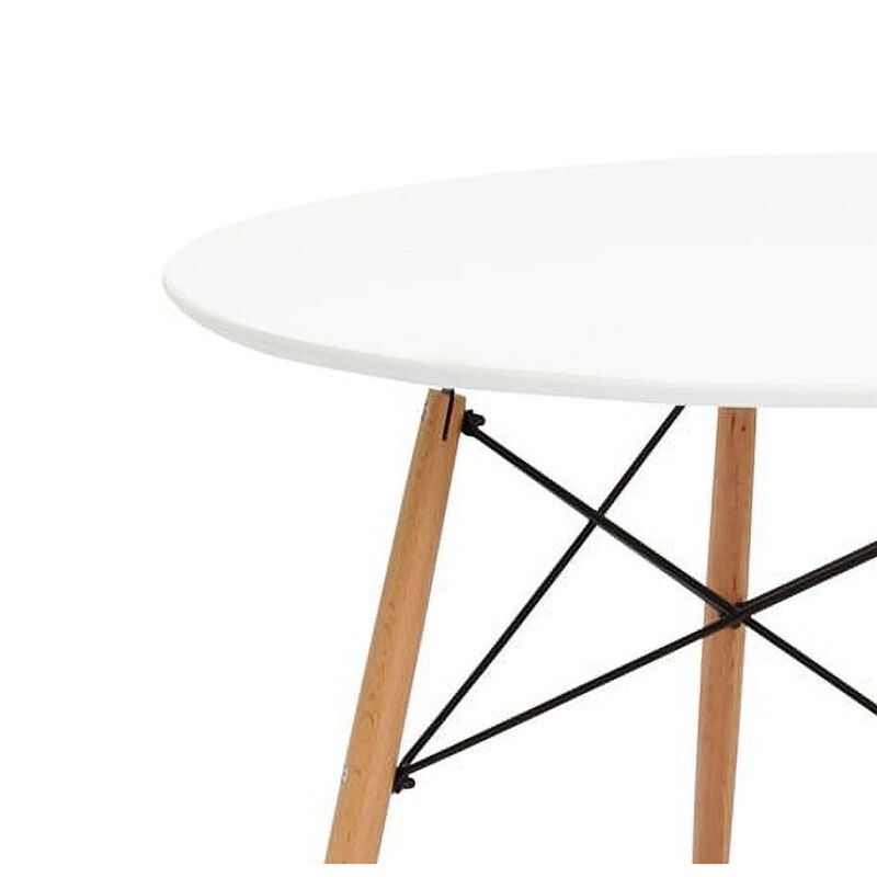 Riha 36 Inch Dining Accent Table, Round Top, Beech Wood, White and Brown - Benzara