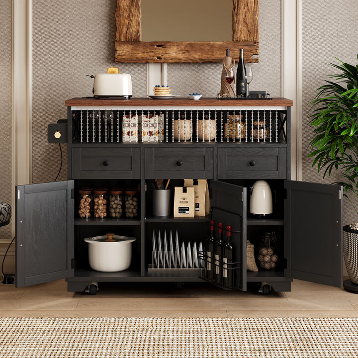 Whisen 46.5" Farmhouse Kitchen Island with 3 Drawers, 3 Doors, MDF for Kitchen & Dining