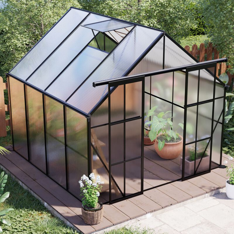 8x8 FT Double Door Polycarbonate Greenhouse Raised Bas&Anchor Aluminum Heavy Duty Walk-in Greenhouse image number 2