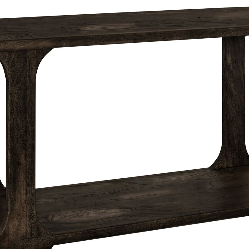 Eray Sofa Console Table, 1 Shelf, Oblong Frame, Black Teak, 59 Inch