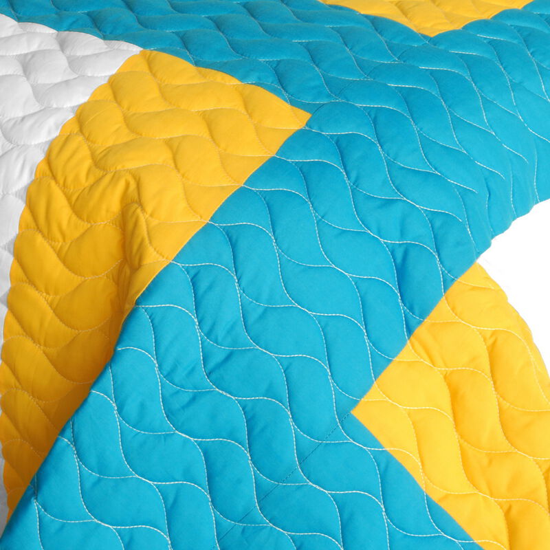 Vermicelli Quilted Geometric Patchwork Quilt Set Queen Size Modern Bedding Set image number 2