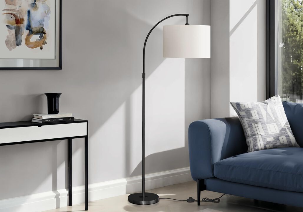 Monarch Specialties 9749, Black Cream Shade, Contemporary Lighting Arc Floor Lamp Metal Ivory, 26.25" L x 16" W x 65" H