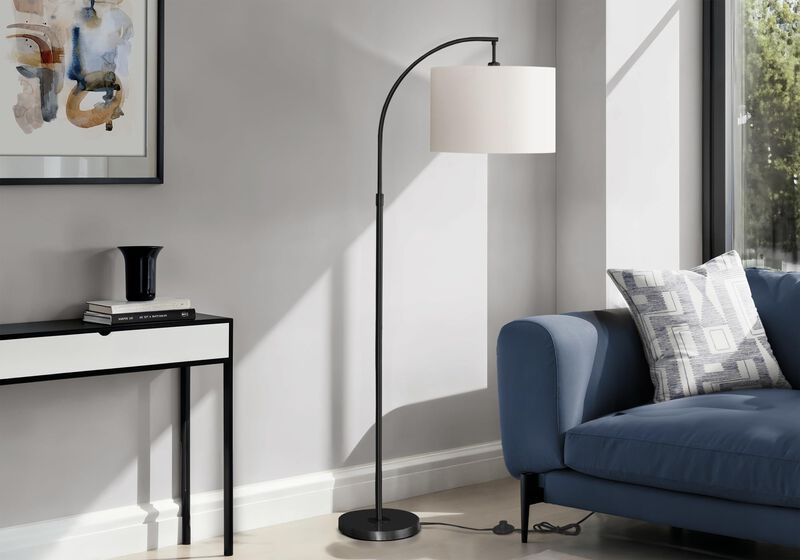 Monarch Specialties 9749, Black Cream Shade, Contemporary Lighting Arc Floor Lamp Metal Ivory, 26.25" L x 16" W x 65" H image number 1