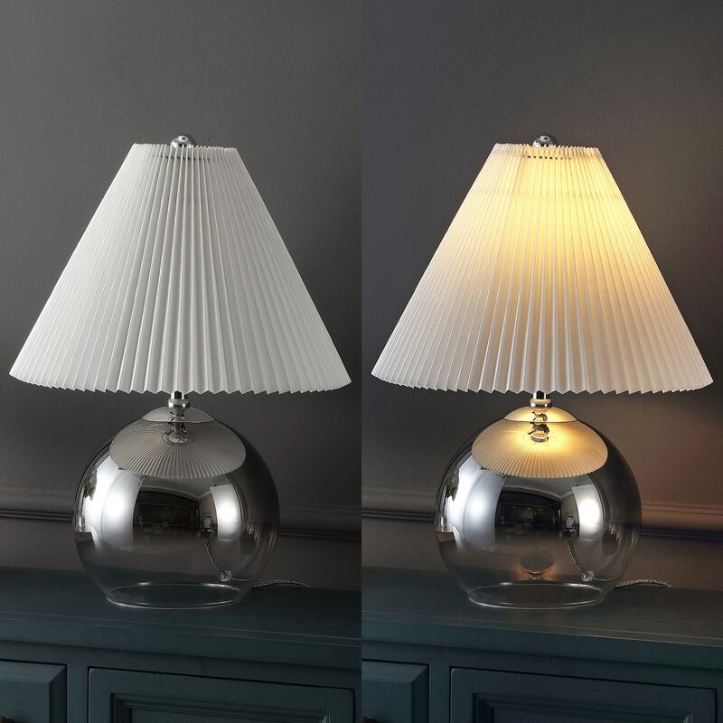 Louisa Mid-Century Modern Round Glass/Iron Pleated Shade LED Table Lamp
