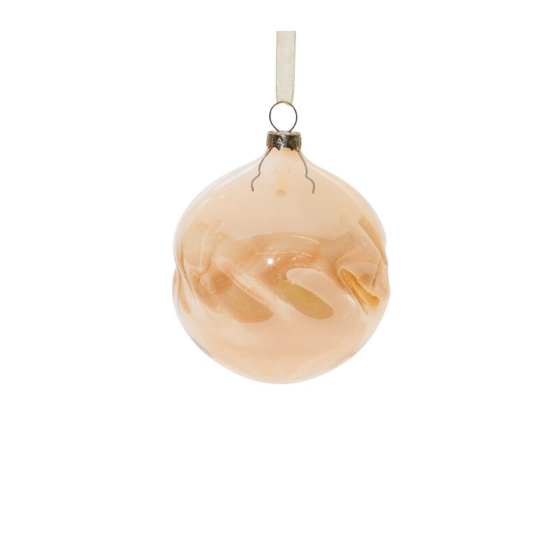 Set of 12 Ombre Amber Glass Ornaments with Wavy Design for Seasonal Display
