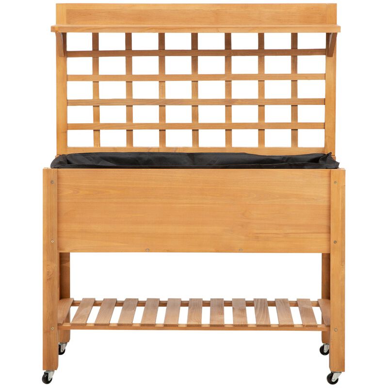 Hivvago Elevated Wooden Garden Bed with Shelf and Wheels image number 7