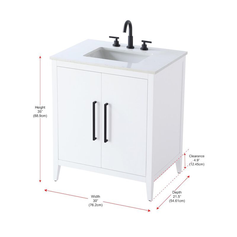 Elegant Kitchen and Bath 30 Inch Single Bathroom Vanity In White