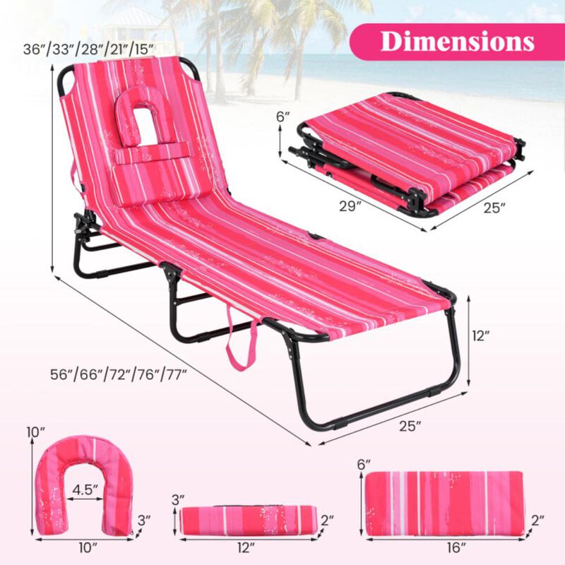Hivvago Beach Chaise Lounge Chair with Face Hole and Removable Pillow