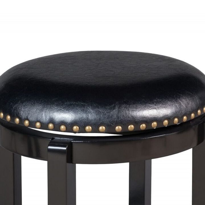 Nailhead Trim Round Leatherette Swivel Counter Stool with Flared Leg