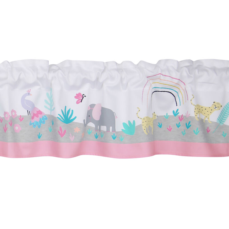 Bedtime Originals Rainbow Jungle Elephant/Leopard Window Valance - Pink/Gray