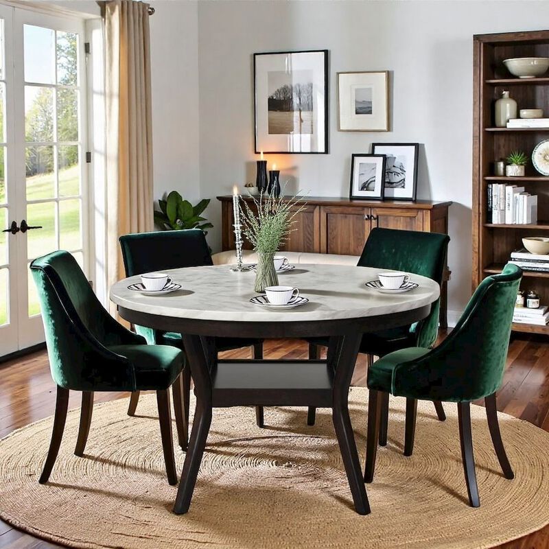 Counter Height Kitchen Table, Round Marble Dining Table in Brown Wood image number 3