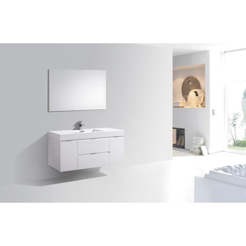 Kubebath Bliss 48 High Gloss White Wall Mount Modern Bathroom Vanity