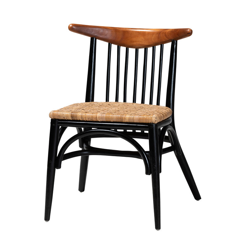 Bali & Pari Parthenia Two-Tone Black and Walnut Brown Finished Dining Chair