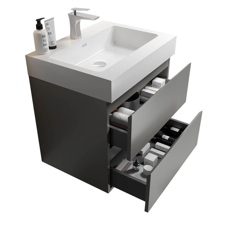 Alice 24" Gray Bathroom Vanity with Sink, Large Storage Wall Mounted Floating Bathroom Vanity for Modern Bathroom, One-Piece White Sink Basin without Drain and Faucet