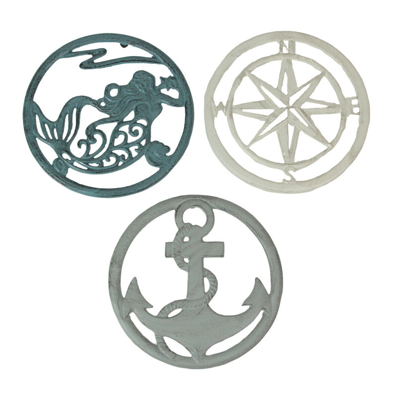 Set of 3 Cast Iron Nautical Design Kitchen Trivets Decorative Wall Hangings image number 0