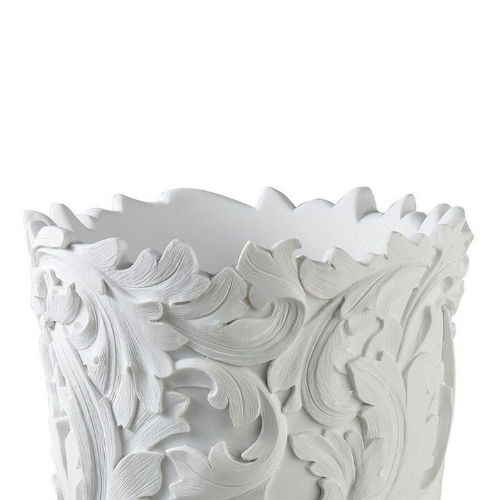 Decor Vase with Baroque Scroll Design, White-Benzara