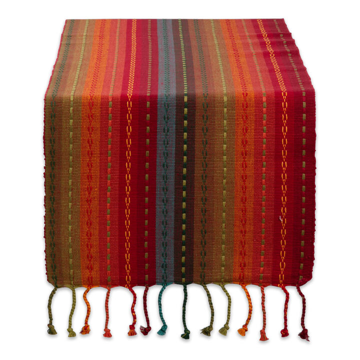 14" x 72" Red  Orange  and Green Rectangular Home Essentials Spice Tonal Stripe With Fringe Table Runner