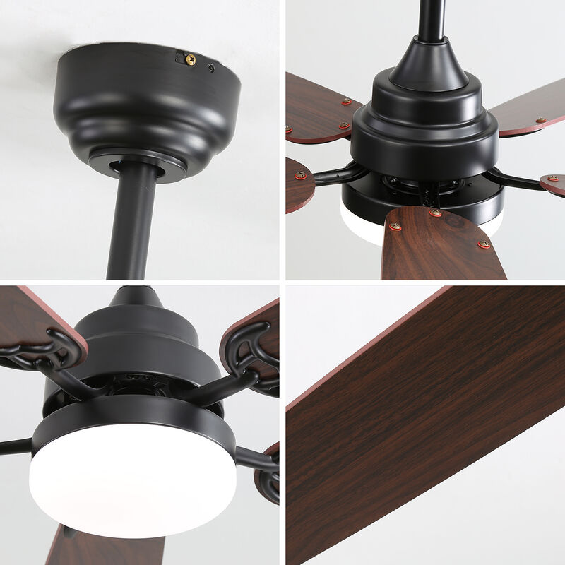 52 Inch Classics Ceiling Fan with Led Light 6 Speed Wind 5 Blades Remote Control DC Motor For Indoor image number 5