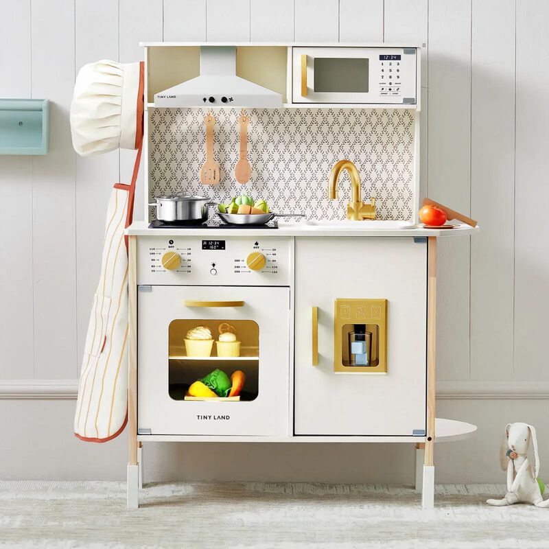 PopJoy Play Kitchen for Kids - Wooden Pretend Play Set with Lights & Sounds & Adjustable Height, Wooden Chef Pretend Play Set image number 1