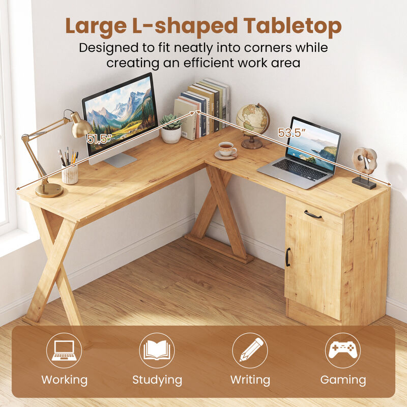 Reversible L Shaped Computer Desk with Drawer and Cabinet for Bedroom image number 5