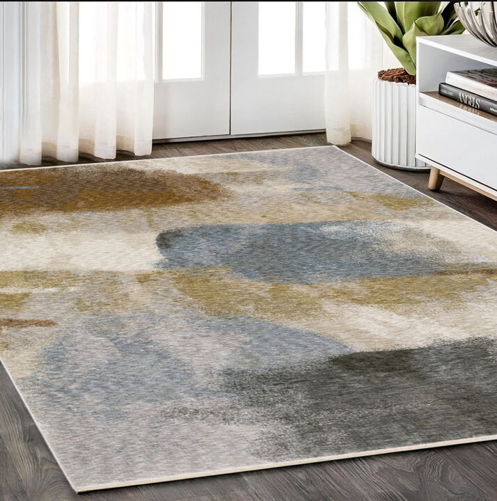 HomeRoots Abstract Distressed Area Rug With Fringe