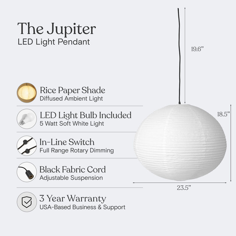 Brightech Jupiter 4-Pack LED Pendant Lamp Set - Japanese-Inspired Rice Paper Hanging Lights with Iron Accents - Plug-In with 20ft Cord, Smart Outlet Compatible for Zen Ambiance in Bedroom, Nursery