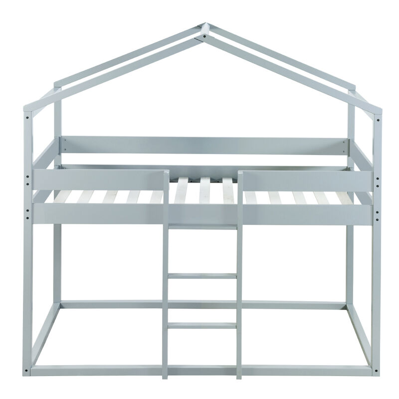 Twin Over Twin Bunk Bed Wood Bed with Tent, Gray