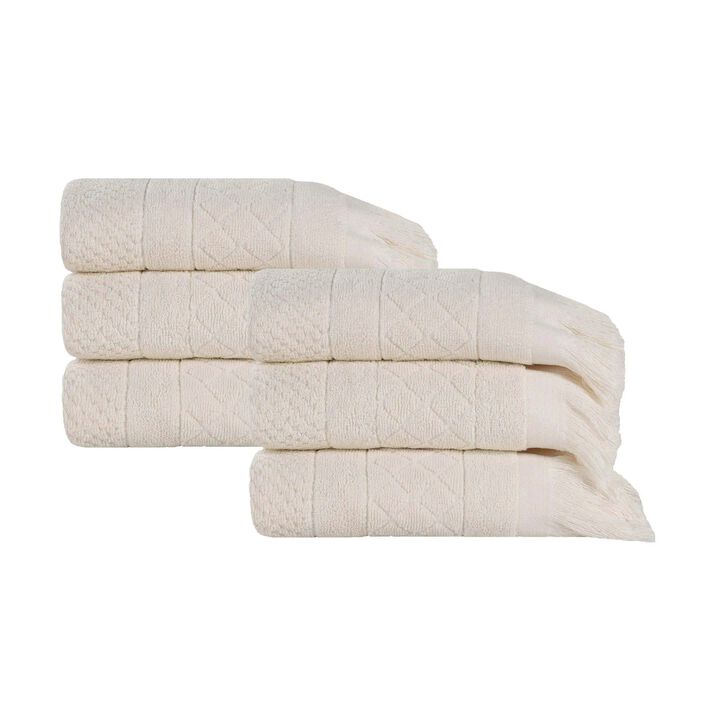 Absorbent Cotton Hand Towels Set of 6 with Geometric Jacquard Design