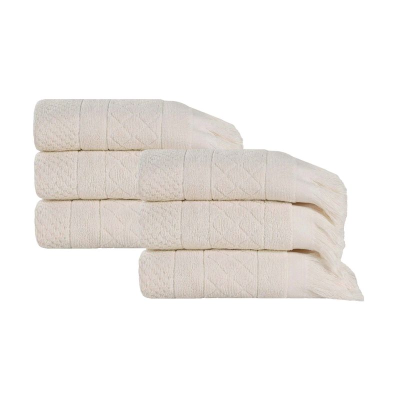 Absorbent Cotton Hand Towels Set of 6 with Geometric Jacquard Design image number 0