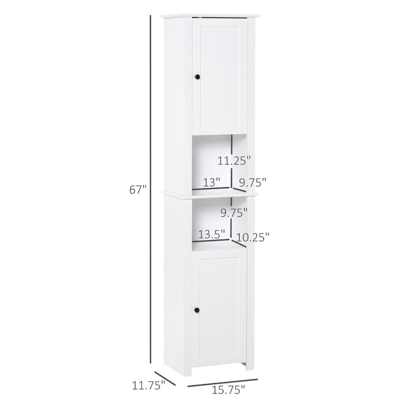White Bathroom Tower: 67" Freestanding Linen Storage Cabinet