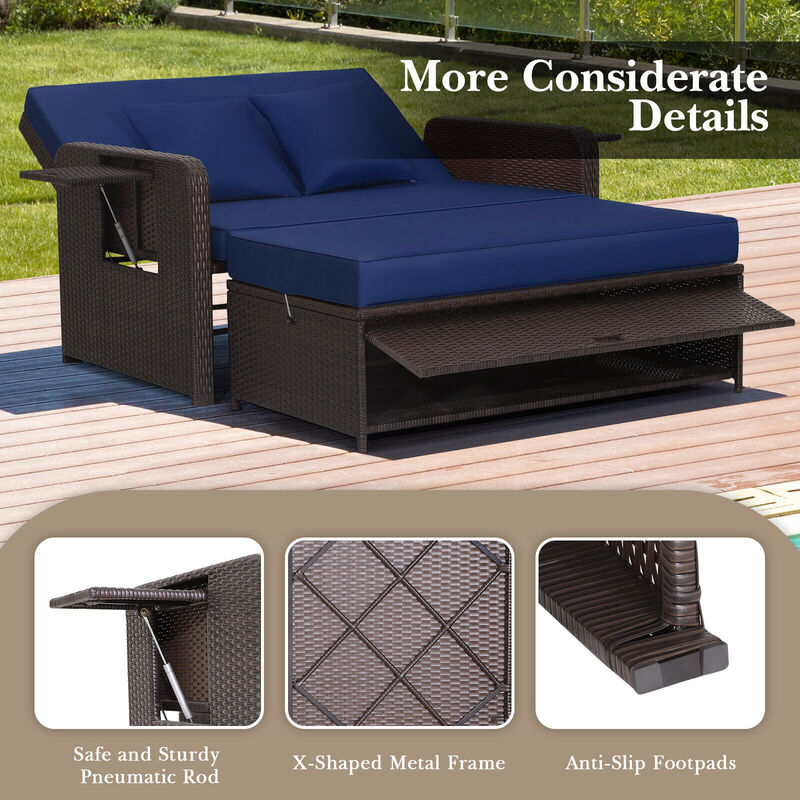 Patio Rattan Daybed with 4-Level Adjustable Backrest and Retractable Side Tray image number 5