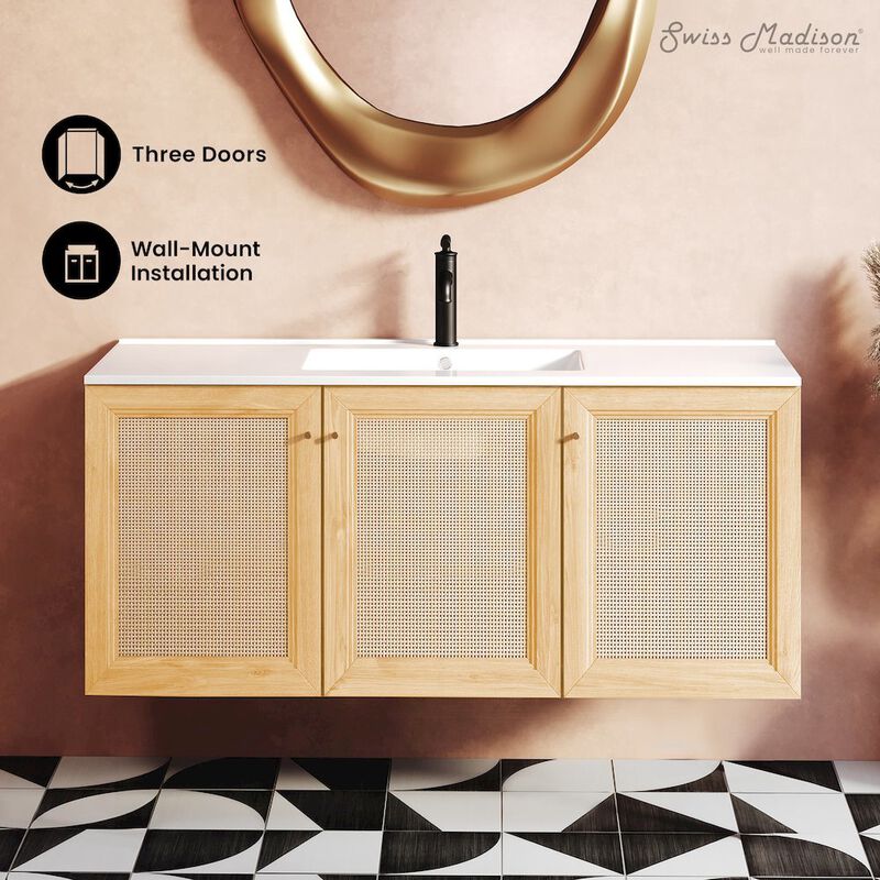 Classe 48" Wall-Mounted Bathroom Vanity in Natural Oak image number 1