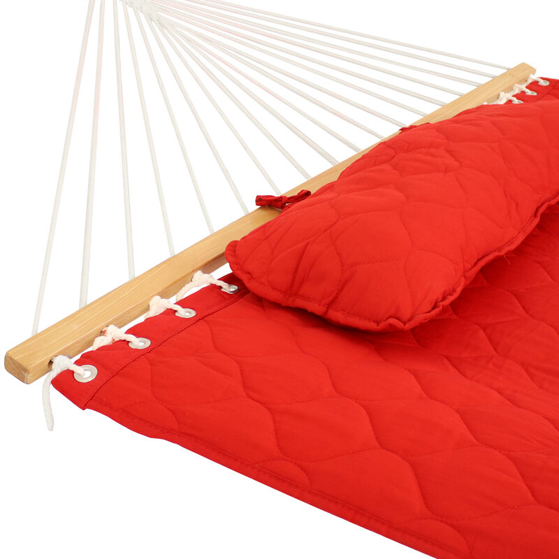 Sunnydaze Large Quilted Fabric Hammock with Spreader Bars and Pillow