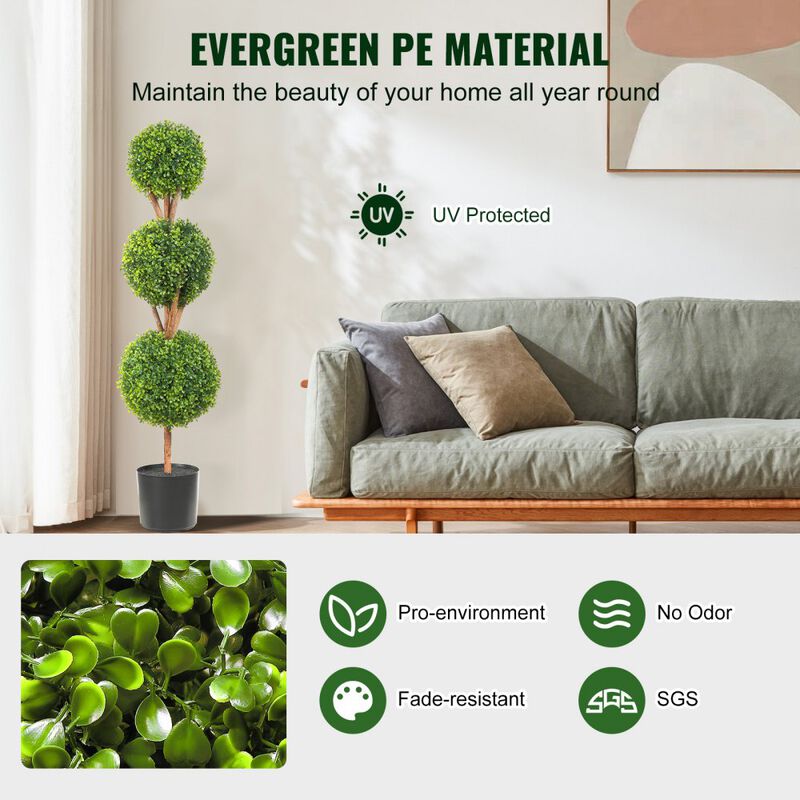 Decorative Artificial Boxwood Topiary Trees 2-Pack with Ball-Shaped Plants-Green image number 6