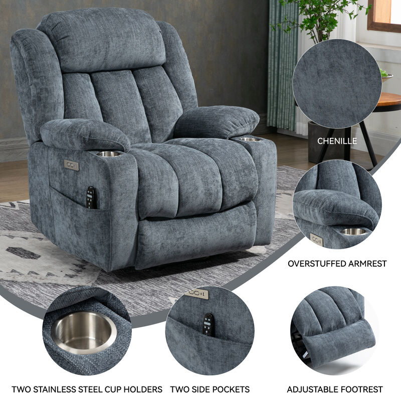 Merax Chenille Power Lift Recliner Chair, Heavy Duty Motion Mechanism with 8-Point Vibration Massage and Lumbar Heating