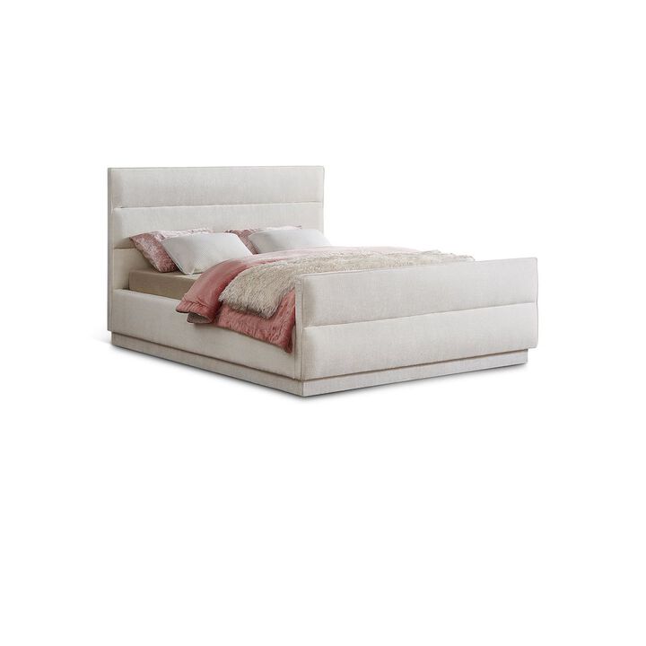 Meridian Furniture Paxton Cream Chenille Fabric Queen Bed