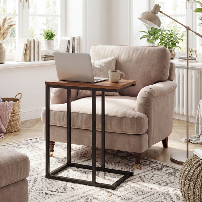 C-Shaped Side Table, Compact End Table with Sturdy Metal Frame image number 9