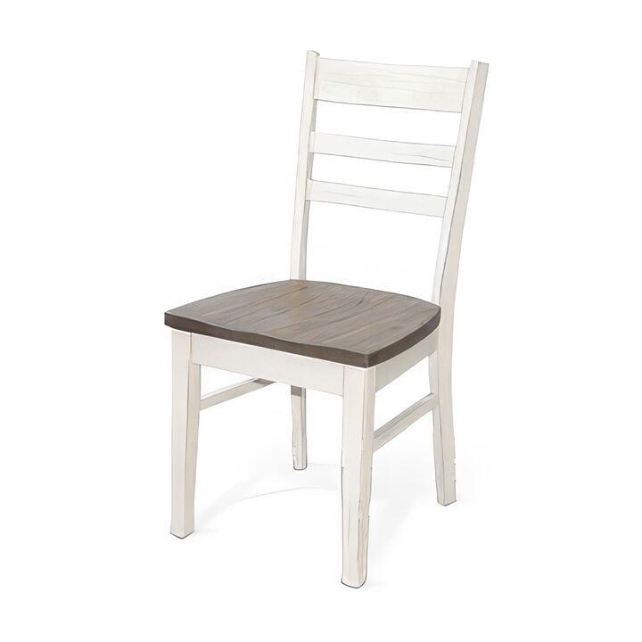 Dean Dining Chair Set of 2, Ladderback Design, White Mahogany Wood - Benzara