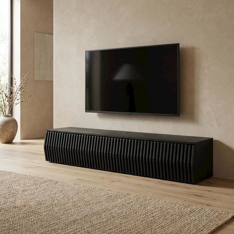 Black Wall Mount TV Stand with Sturdy Construction and Storage Space image number 4