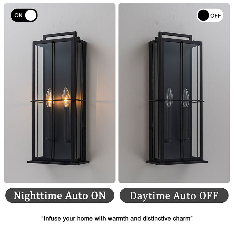 H19" Modern Large Lantern Outdoor Wall Light with Clear Glass Dual-Bulb Design and Black Finish Wall Sconces for Porch Patio Entryway image number 4